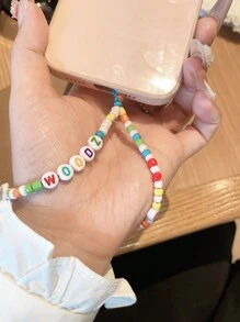 Customized Phone Lanyard, Fashion Colorful Rice Bead & Letter Bead Phone Strap, Personalized With Name, Slogan, Location, Date, Suitable As Birthday, Anniversary, Daily Wear Gift