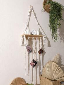 1 Kệ treo tường Macrame Bohemian có màn hình hiển thị ảnh, Kệ tổ chức dệt bằng Polyester mộc mạc cho đồ trang trí nhà theo phong cách Boho, Kệ treo tường có tua rua và kẹp cho phòng ngủ, phòng khách, phòng trẻ em – Giá đỡ ảnh trang trí và lưu trữ - Nhiều màu - Xem 3