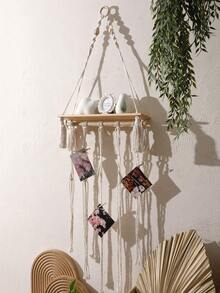 1 Kệ treo tường Macrame Bohemian có màn hình hiển thị ảnh, Kệ tổ chức dệt bằng Polyester mộc mạc cho đồ trang trí nhà theo phong cách Boho, Kệ treo tường có tua rua và kẹp cho phòng ngủ, phòng khách, phòng trẻ em – Giá đỡ ảnh trang trí và lưu trữ - Nhiều màu - Xem 4