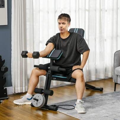 HOMCOM Foldable Adjustable Weight Bench, Strength Training Sit Up Ab Bench Incline/Decline Home Gym Exercise For Full Body Workout, Blue