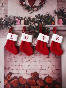 1 件圣诞快乐红色针织字母袜子，刺绣设计，优雅礼品袋适合圣诞节装饰和送礼 - 彩色 - 查看 3