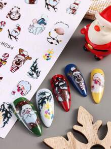 5 件装卡通圣诞美甲贴纸圣诞老人雪花雪人麋鹿企鹅手杖糖果松树圣诞美甲装饰自粘设计美甲贴花适用于节日 DIY 或美甲沙龙美甲用品适合女士和女孩 - 彩色 - 查看 7