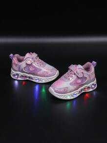 时尚 LED 照明皮革透气运动鞋，适合男孩和女孩 - 休闲、减震、四季防滑户外跑步和步行鞋 - 淡紫色 - 查看 3