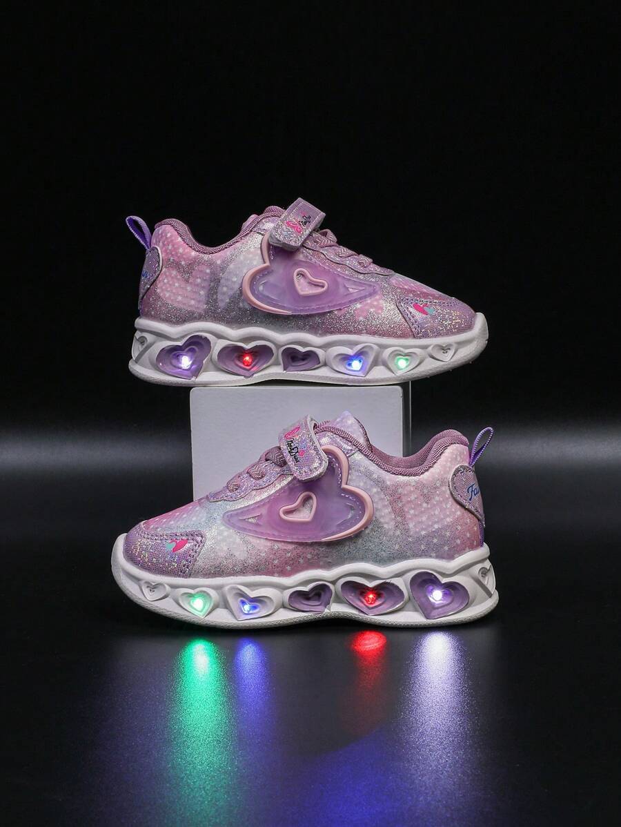 时尚 LED 照明皮革透气运动鞋，适合男孩和女孩 - 休闲、减震、四季防滑户外跑步和步行鞋 - 淡紫色 - 查看 1
