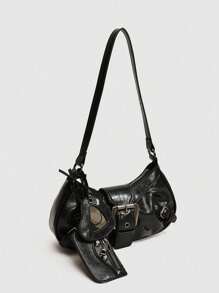 Dedoo 2024年热门美亚德风格复古热辣女孩Y2K豹纹单肩包圣诞礼物 - 黑色 - 查看 2