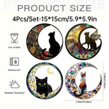 花月黑猫窗户挂饰双面亚克力捕光器壁挂装饰品适用于家庭室内室外花园装饰，送给猫迷的乔迁礼物