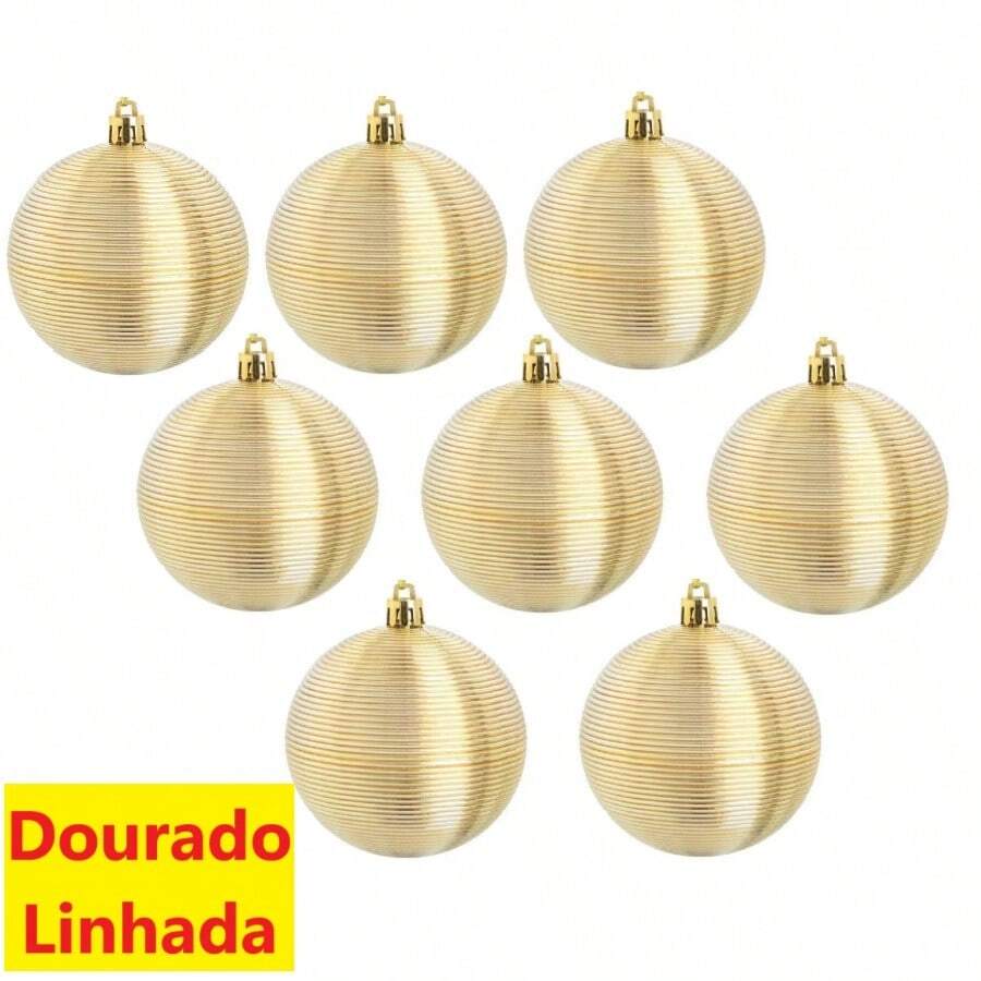 Set Of 8 Christmas Ball Ornaments Red 6cm Mixed Striped Star Or Gold Lined - 金色內襯 - 查看 1