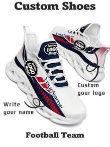 Men's New England Football Designed Sneakers, Custom Logo Custom Name Customization Lightweight Comfortable Soft Bottom Sneakers For Men, Gym Training Breathable Tennis Shoes Unique Gift For Mom/Dad/Her/Him/Girlfriend/Boyfriend/Wife/Husband/Friend ﻿ - White - View 1
