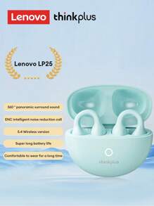 Lenovo 联想 LP25 蓝牙耳机，耳挂式运动耳塞，蓝牙 5.4，ENC 通话降噪，定向音频，长效电池续航，智能触控，兼容 Apple 和 Android 设备 - 綠色 - 查看 2