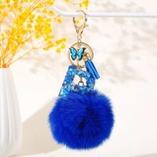 1PC Resin Alphabet Keychain With Hairball Butterfly And Tassel Charm, Women's Day Gift - Letter Initial Keyring With Lobster Clasp For Handbags, Backpacks, Car Keys Decoration