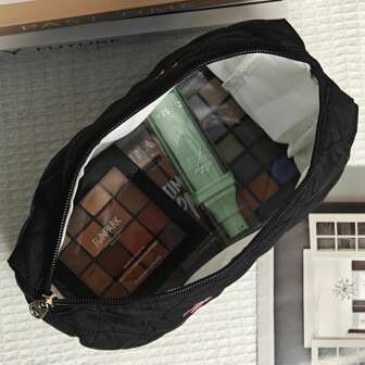 Broderad rosett sminkväska, praktisk quiltad stor kapacitet, minimalistisk mode tillbaka till skolan-material