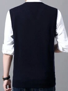 Men Argyle Pattern Sweater Vest Without Shirt - Navy Blue - View 4