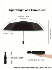 1pc Fully Automatic 8 Ribs Black Umbrella, Windproof Sun Protection Umbrella, UV Blocking Reverse Folding Compact Umbrella, Business Umbrella For One Person (Fabric Cover, Rib Color, And English Letter Pattern Design Randomly Assorted) For School,Office,Household,Travel, Back To School Supplies