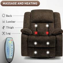 KORSER 360° Swivel Rocker Recliner Chair With Massage & Heating, Comfortable Chenille Fabric, Glider Recliner For Adults With Side Pockets & USB, Ideal For Living Room, Nursery, Bedroom,Brown - US A Type Plug(110-127V) - View 4