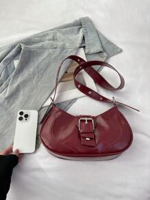 Túi đeo chéo nhỏ bằng da PU màu trơn mới cho nữ ngày lễ tình nhân, thắt lưng đa năng trang trí vai dưới cánh tay có khóa kéo - Màu Đỏ Sâu - Xem 5