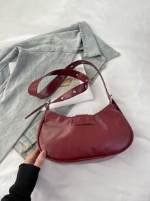 Túi đeo chéo nhỏ bằng da PU màu trơn mới cho nữ ngày lễ tình nhân, thắt lưng đa năng trang trí vai dưới cánh tay có khóa kéo - Màu Đỏ Sâu - Xem 8