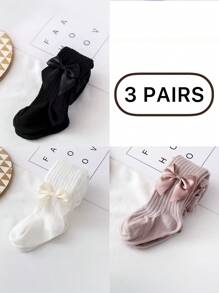 3 件/5 件儿童紧身裤，男童女童打底裤，弹力保暖连裤袜，婴幼儿蝴蝶结打底裤，秋冬季休闲百搭风格，可内穿或外穿