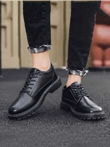 Men's Formal Casual Shoes, Slip-On Leather Shoes, Black Color, Waterproof Hiking Shoes, Low-Top Shoes For Men, Autumn - Black - View 2