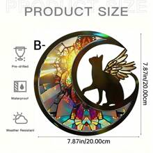 花月黑猫窗户挂饰双面亚克力捕光器壁挂装饰品适用于家庭室内室外花园装饰，送给猫迷的乔迁礼物