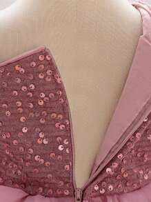 Sequin Multi-Layer Tulle Pageant Gown, Suitable For Party, Flower Girl, Wedding, Without Headband - Dusty Pink - View 8