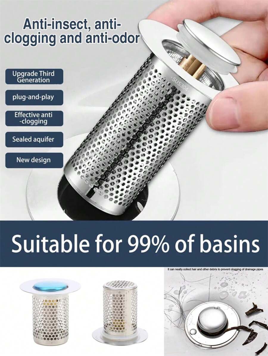 Rejilla O Tapa De Desagüe Redonda De Acero Inoxidable, 8.5cm - Filtro Antiatascos Para Baño, Cocina O Balcón