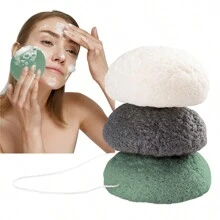 3 Count Cleansing And Exfoliating Activated Charcoal Konjac Facial Sponge, Deep Cleansing And Exfoliating, Suitable For Oily, Dry, And Sensitive Skin, Natural Face Cleansing Tool