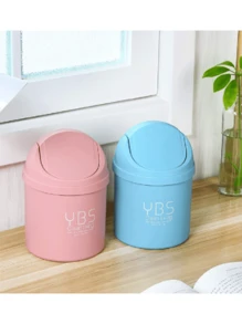 Mini Trash Can Organizer Desk Office Dressing Table Bedroom Trash Can With Tilting Lid - 淺粉色 - 查看 3
