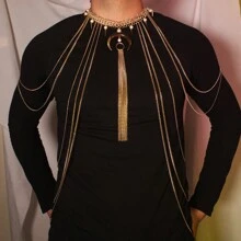 Accesorio collar arnés de cadenas para hombre - Dorado - Ver 1