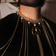 Accesorio collar arnés de cadenas para hombre - Dorado - Ver 3