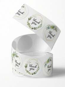 500pcs/Roll Fresh Floral & Leaves Thank You Stickers, Self-Adhesive Stickers For Birthday Party, Wedding, Gift Card, DIY Decoration, Waterproof PVC Sticker,School Supplies,Back To School