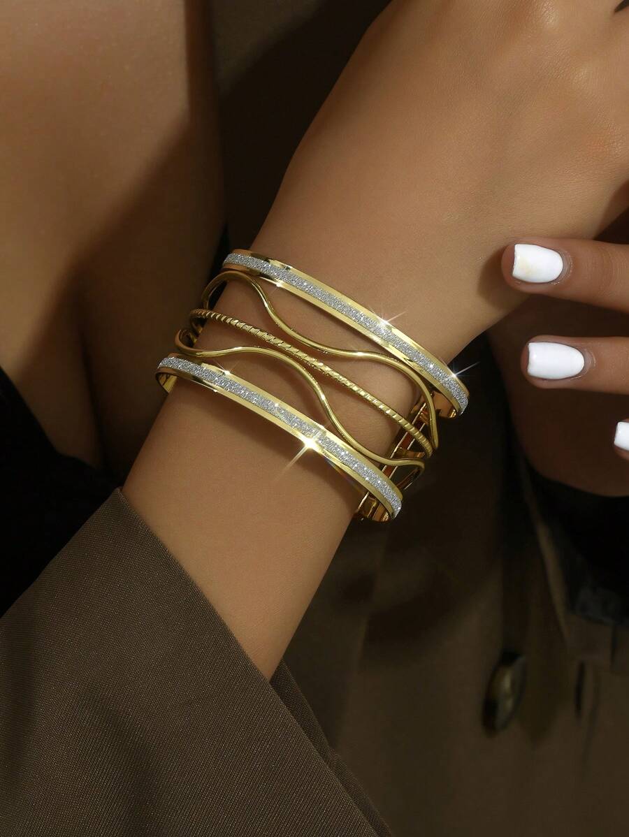 1 件女士时尚不对称空心金属手镯 - 金色 - 查看 1