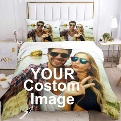 3PCS Couple Bedding Set, Customized Duvet Cover Set, Active Printing, Polyester Fabric, Add Your Customized Pictures, Suitable For Boys, Girls, Birthday Gifts, Suggest Image Resolution Exceeding 1000 Pixels Winter Eve Gifts Back To School Winter Gift Ideas Boy Girl Valentine's Day Ornamental, Letter Exquisite, Baby Fashion, Soft Squishy, Colorful, Cute Kawaii Adorable Unique