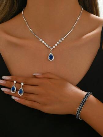 4 件套波西米亚新娘首饰套装包括项链、耳环、手链，适合婚礼、派对、街头时尚、感恩节