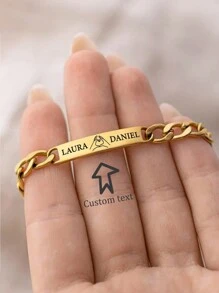 Bracciale personalizzato inciso con nome per donna, semplice e alla moda, braccialetto di coppia personalizzato in acciaio inossidabile dorato e regolabile per uomo, gioiello commemorativo, regalo per il fidanzato, regalo di Natale per l'uomo, regalo di San Valentino per la ragazza, adatto per uso quotidiano per papà, famiglia, amici, figlio, nonni, anniversario, San Valentino, compleanno, festa del papà, laurea, matrimonio, ballo