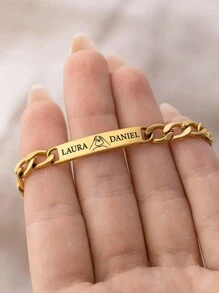 Bracciale personalizzato inciso con nome per donna, semplice e alla moda, braccialetto di coppia personalizzato in acciaio inossidabile dorato e regolabile per uomo, gioiello commemorativo, regalo per il fidanzato, regalo di Natale per l'uomo, regalo di San Valentino per la ragazza, adatto per uso quotidiano per papà, famiglia, amici, figlio, nonni, anniversario, San Valentino, compleanno, festa del papà, laurea, matrimonio, ballo