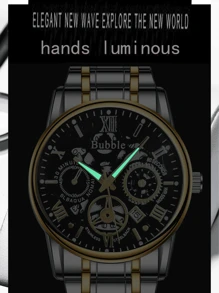 ساعة يد ذات علامة تجارية ماركة فقاعة ذات تصميم عصري وفاخر ذات إضاءة خفيفة ومتعددة الاستخدامات، ساعة رجالية تعمل بالكوارتز، مؤشرات رومانية مضيئة وحزام فارغ
