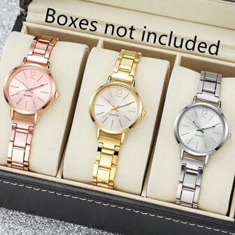 Conjunto de 3 relojes de cuarzo para mujer - elegante correa de acero inoxidable, diseño minimalista único, esfera numérica pequeña, equipado con movimiento de cuarzo preciso