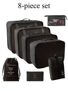 8/7 件套防水旅行收纳袋，便携式行李袋，衣物收纳袋，简约涤纶行李袋，适合化妆包，护肤包，大容量衣服袋，衣服分类套装，波西米亚风 - 彩色 - 查看 10