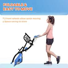 HOMCOM 2-In-1 Folding Exercise Bike, Foldable Stationary Bike With 8-Level Adjustable Magnetic Resistance, Arm Resistance Band, Pulse Sensor And LCD Display, Light Blue - Blue - View 7