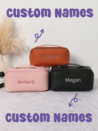 Custom Name Makeup Bag, Leather Embroidered Makeup Bag, Large Capacity Cosmetic Bag, Bridesmaid Gifts, Bridal Party Gifts, Makeup Organizer, Bridal Shower Gift, Monogrammed Toiletry Bag, Embroidered Make Up Bag Letter Versatile,Large Capacity,Functional,Foldable,Practical,All-Purpose Contracted,Minimalist,Kawaii,Vacay Vibes/Vacation,Leisure,Basics Hot Pink,Burgundy Red Personalized,Unique,Custom Personalized Gifts For Women,Toiletry Bag Ideal Gifts For Her Girlfriend,Family,Friends,Children,Pink Girls,Customized Storage Bags,Vintage,All-Purpose,Large Capacity,Versatile,Multifunction,Colorful,Cute,Adorable,Contracted,Funny,Kawaii,Y2K,Minimalist,Commuting,Business Casual,Basics,Custom,Personalized,Unique,Customized,Ideal Gifts For Him,Ideal Gifts For Her,Her,Family,Friends,Girlfriend,For Anniversaries,For Birthdays,For Holiday/ Vacation,For Outdoors/Outings/Travel/Hiking/Stadium/Sports/Climbing,For Business/Commute/Work/Office