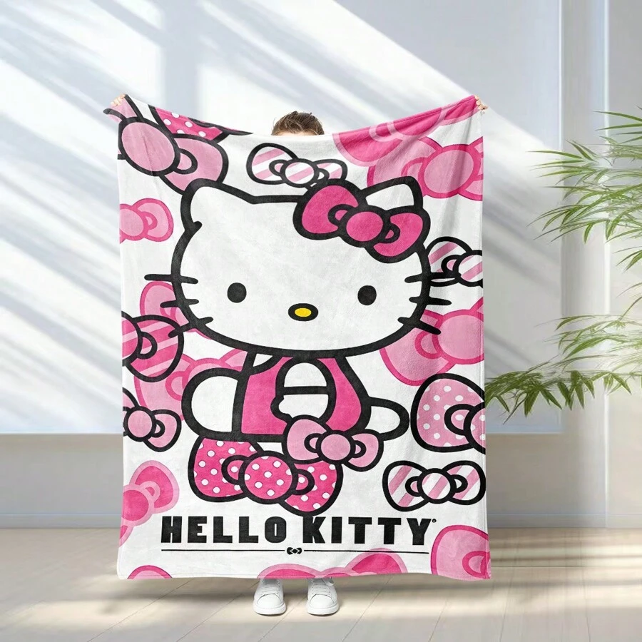 Sanrio 1pc Cartoon Pochacco, Hello Kitty, Cinnamaroll, Badte-Maru, Purin Pattern Flannel Blanket, Machine Washable, Suitable For Living Room, Bedroom, Travel, Holiday Decoration, Soft And Comfortable All Season, Great Gift For Family And Friends