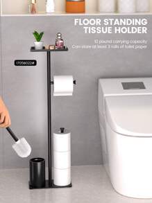 Black Toilet Paper Holder With Toilet Brush, Fits 4 Spare Toilet Paper Rolls, Floor-Standing Bathroom Paper Holder, Metal Independent Toilet Paper Roll Storage Rack, Bathroom Accessory