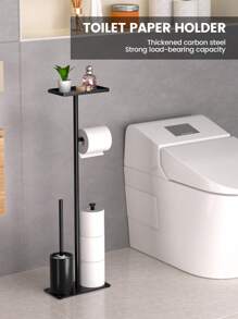 Black Toilet Paper Holder With Toilet Brush, Fits 4 Spare Toilet Paper Rolls, Floor-Standing Bathroom Paper Holder, Metal Independent Toilet Paper Roll Storage Rack, Bathroom Accessory