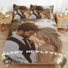 Bộ ba món tùy chỉnh Vỏ chăn ga gối Bộ đồ giường tùy chỉnh Vỏ chăn thoải mái tùy chỉnh có chữ hoặc hình ảnh Quà tặng ảnh - Bộ ga trải giường ba mảnh kiểu 15 - Xem 7