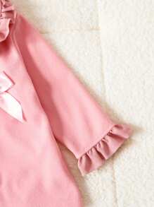 2 件套女婴可爱彼得潘领蝴蝶结夹克带帽子 - 粉色 - 查看 6