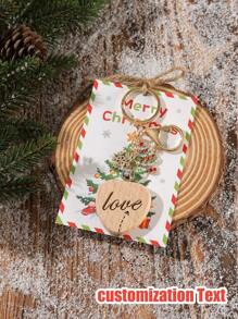 1 móc khóa gỗ cây thông Noel hình ông già Noel khắc tên cá nhân - Món quà hoàn hảo cho bạn bè và gia đình, màu phông chữ đen - Nhiều màu - Xem 6