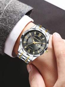 2 件男士钢带石英表，商务风格时尚腕表，配合金链式手链，男士商务手表套装，带日期功能 - 銀色 - 查看 5