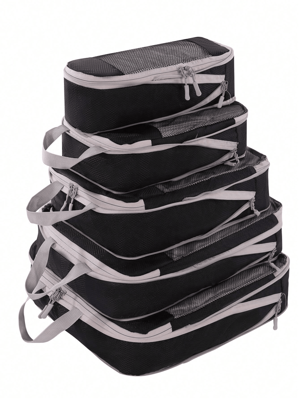 Cubos de Empacotamento de Compressão, Armazenamento de Roupas, Conjunto de Bolsas de Armazenamento de Viagem, Organizador de Compressão Reutilizável de Alta Capacidade À Prova d'Água, Zíper Duplo em Camadas Duplas, Adequado para Homens e Mulheres em Negócios, Férias ou Viagem, Material de Nylon, Tela de Camada Dupla, Itens Essenciais para Viagem