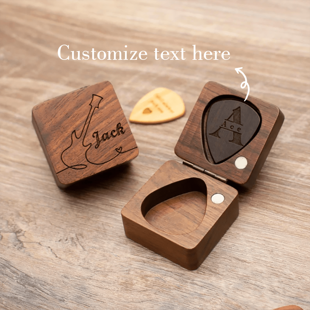 Custom Wooden Guitar Picks Box,Personalized Guitar Pick Holder Storage,Wood Guitar Plectrum Organizer Case,Music Gift For Guitarist Musician, Valentine's Day, Valentine's Day Decor Gifts Birthday Graduation