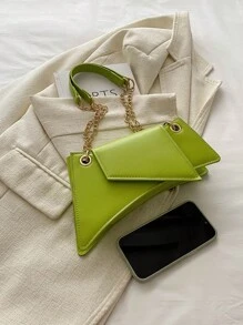Fashionable Green Unique Shaped Chain Shoulder Bag